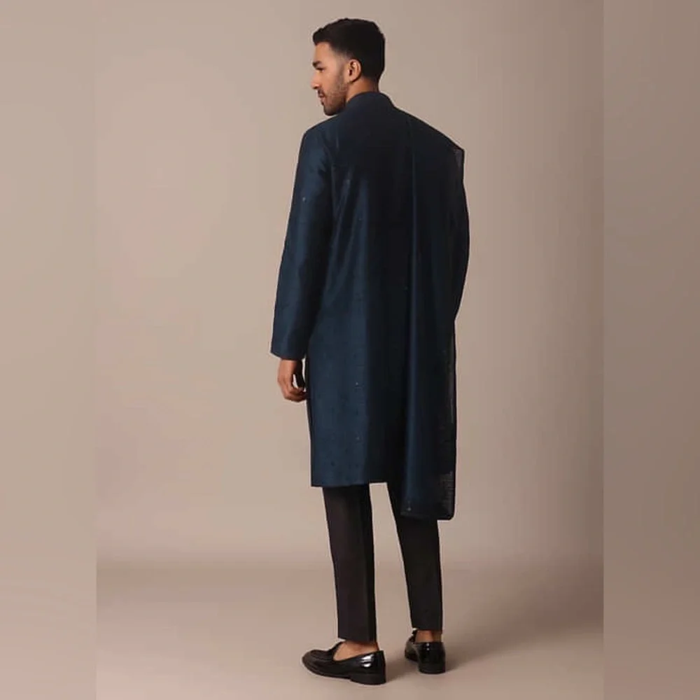 Men's Blue Kurta - Picture 2 of 16